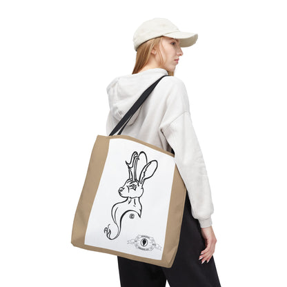 Jackalope Bust Drawing Tote Bag with Tan Stripe
