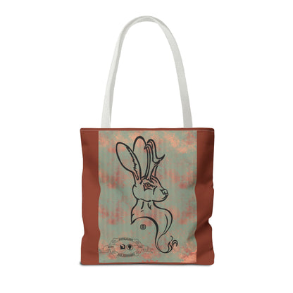 Copper Metal Jackalope Bust Drawing Tote Brown Bag