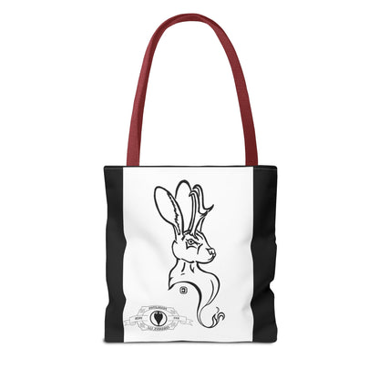 Jackalope Bust Drawing Tote Bag with Black Stripe