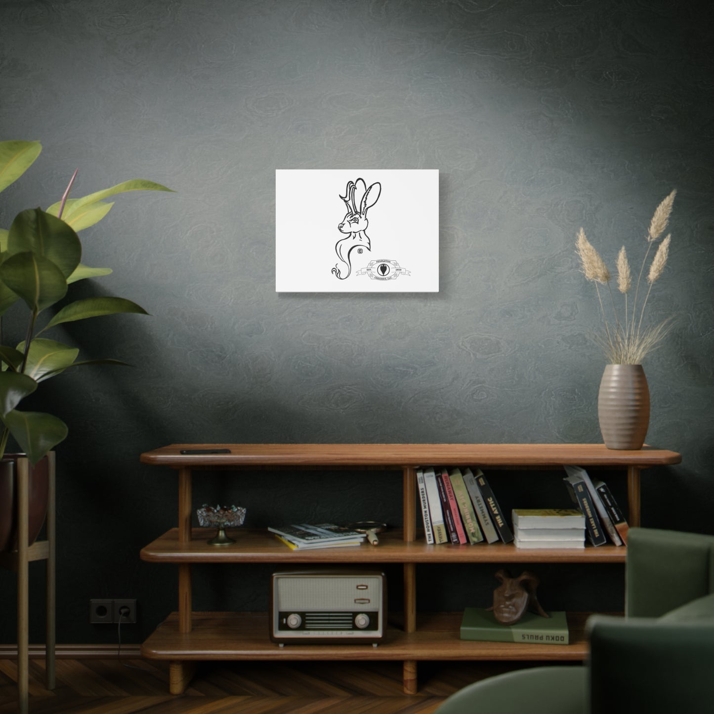 Jackalope Bust Drawing Art Stretched Canvas Wall Decor