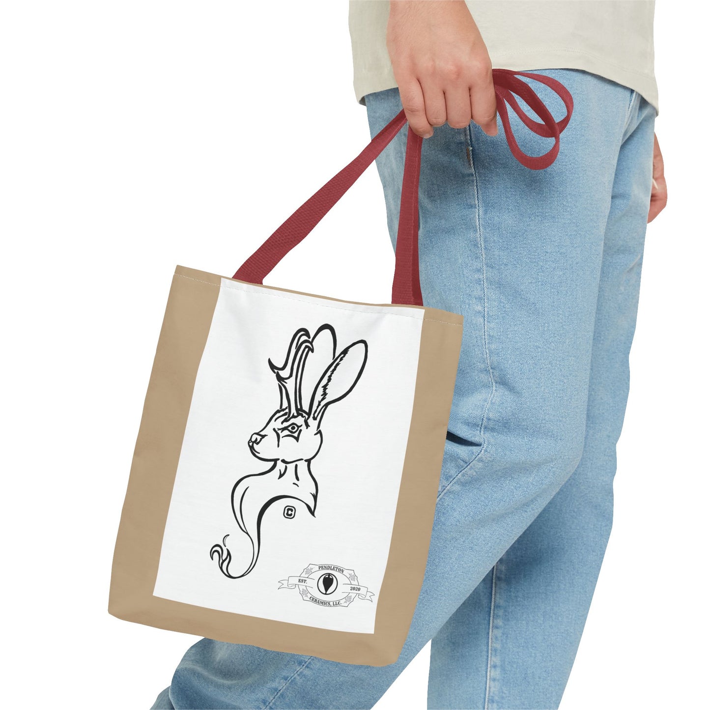 Jackalope Bust Drawing Tote Bag with Tan Stripe