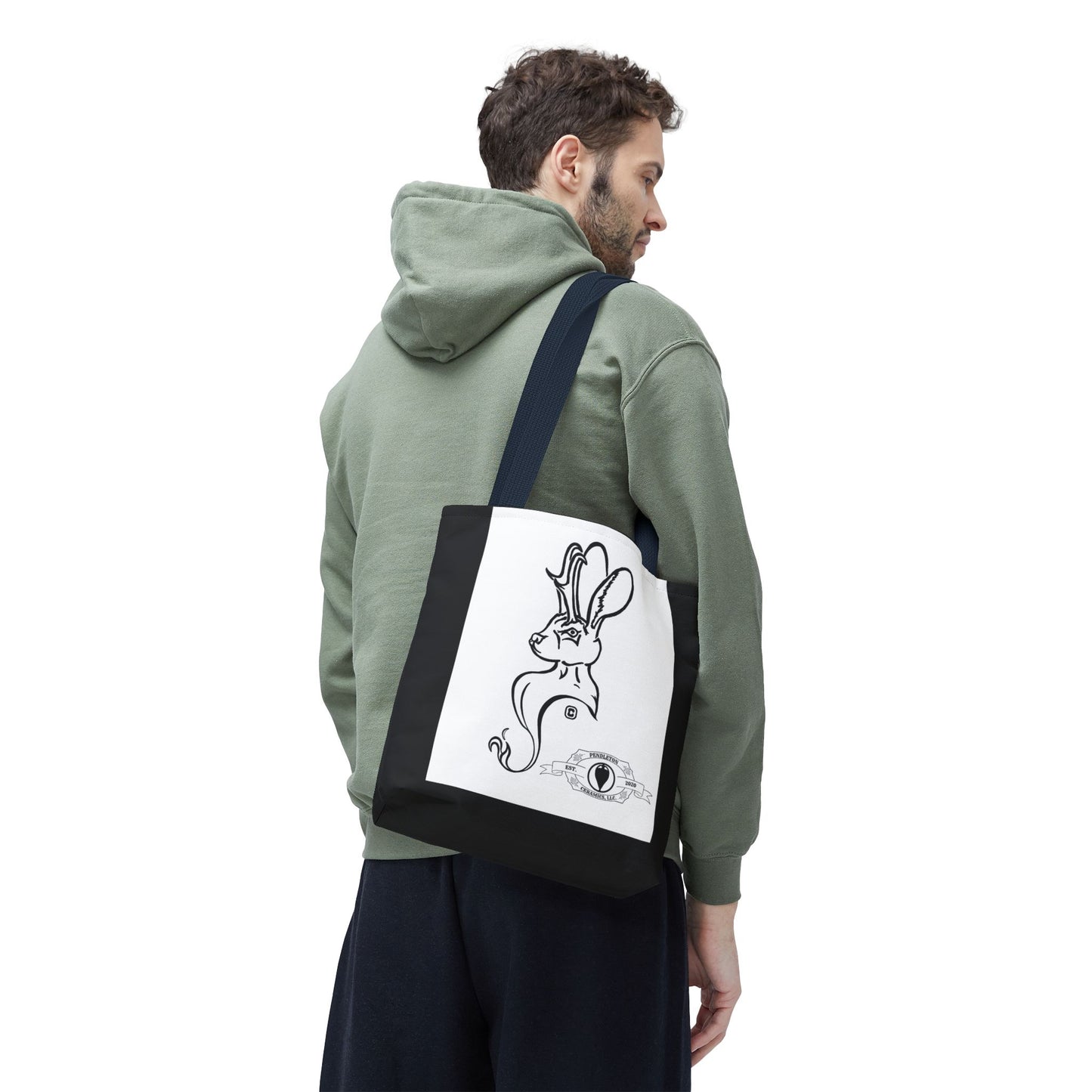 Jackalope Bust Drawing Tote Bag with Black Stripe