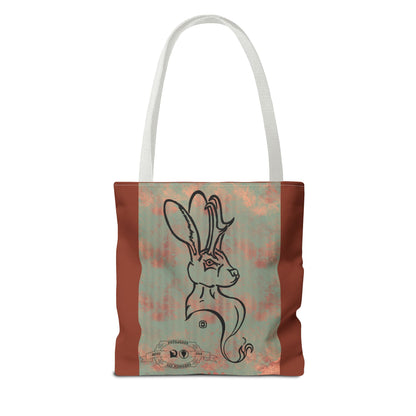 Copper Metal Jackalope Bust Drawing Tote Brown Bag
