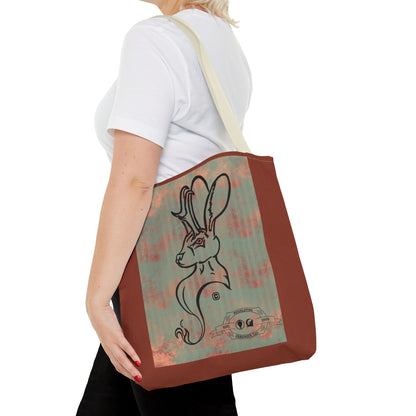 Copper Metal Jackalope Bust Drawing Tote Brown Bag