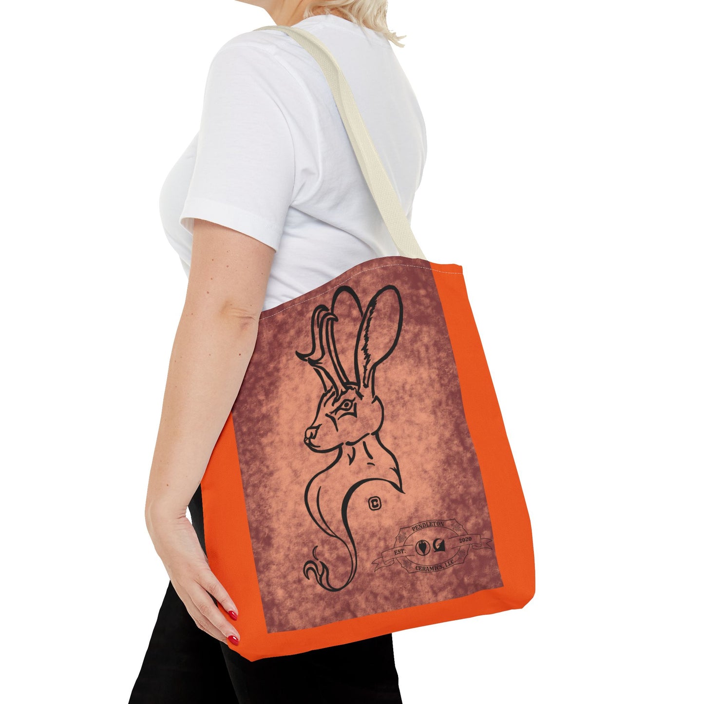 Dust Storm Jackalope Bust Drawing Tote Orange Bag