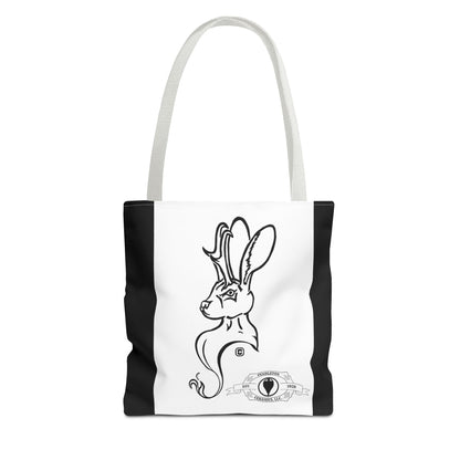 Jackalope Bust Drawing Tote Bag with Black Stripe