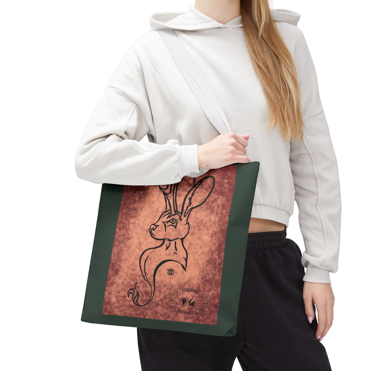 Dust Storm Jackalope Bust Drawing Tote Green Bag