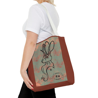 Copper Metal Jackalope Bust Drawing Tote Brown Bag