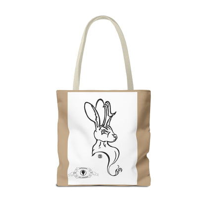 Jackalope Bust Drawing Tote Bag with Tan Stripe