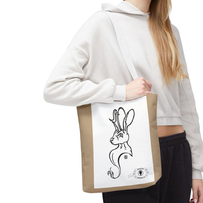 Jackalope Bust Drawing Tote Bag with Tan Stripe