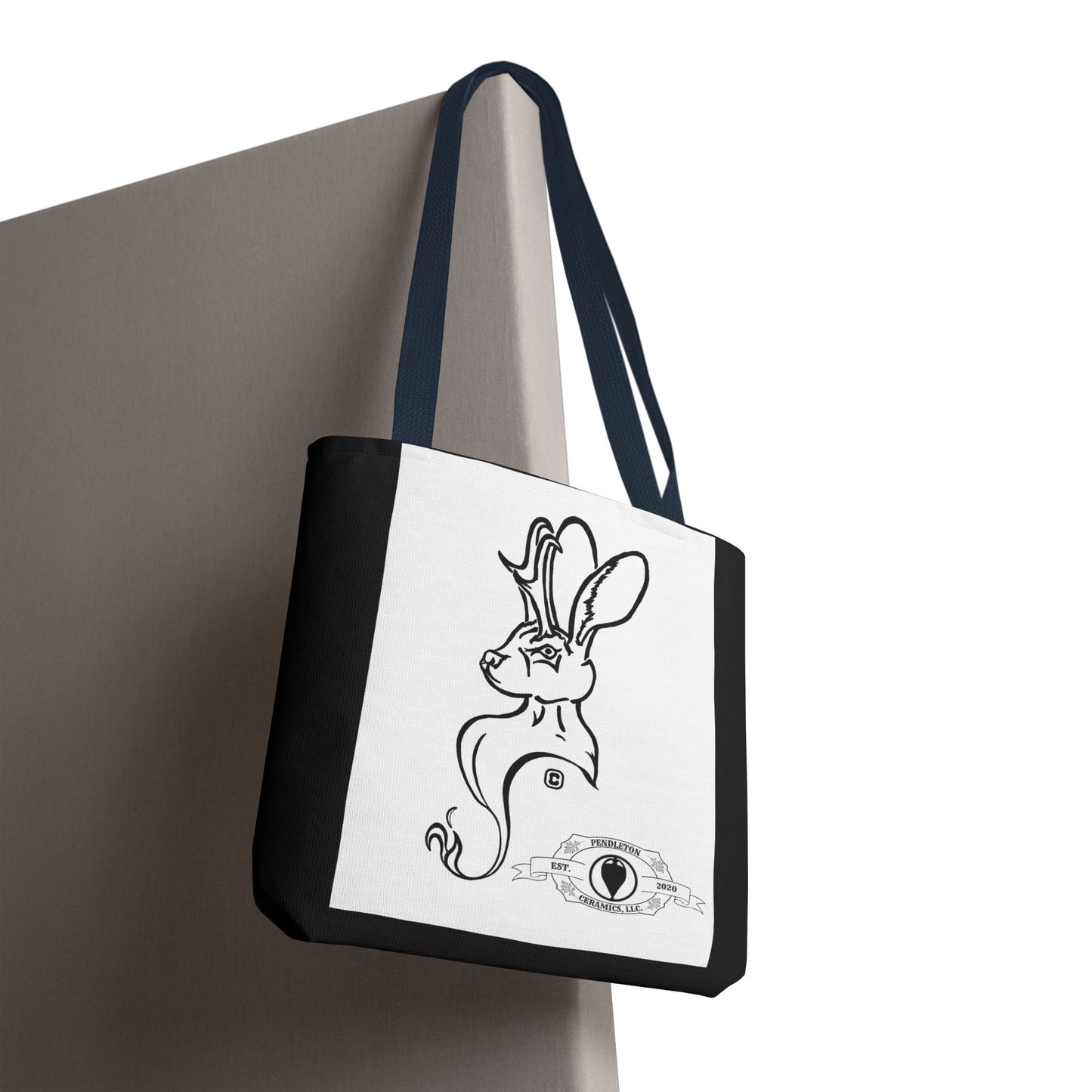 Jackalope Bust Drawing Tote Bag with Black Stripe