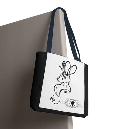Jackalope Bust Drawing Tote Bag with Black Stripe