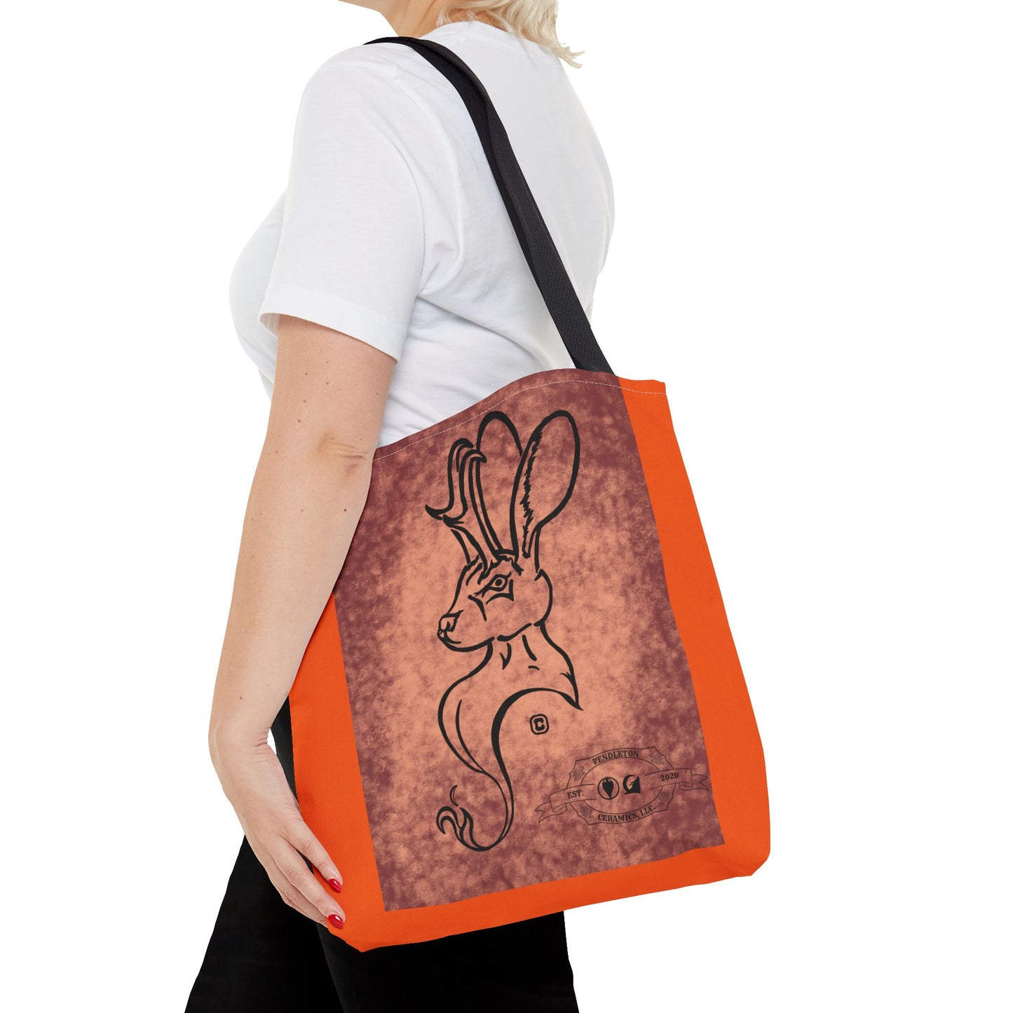 Dust Storm Jackalope Bust Drawing Tote Orange Bag