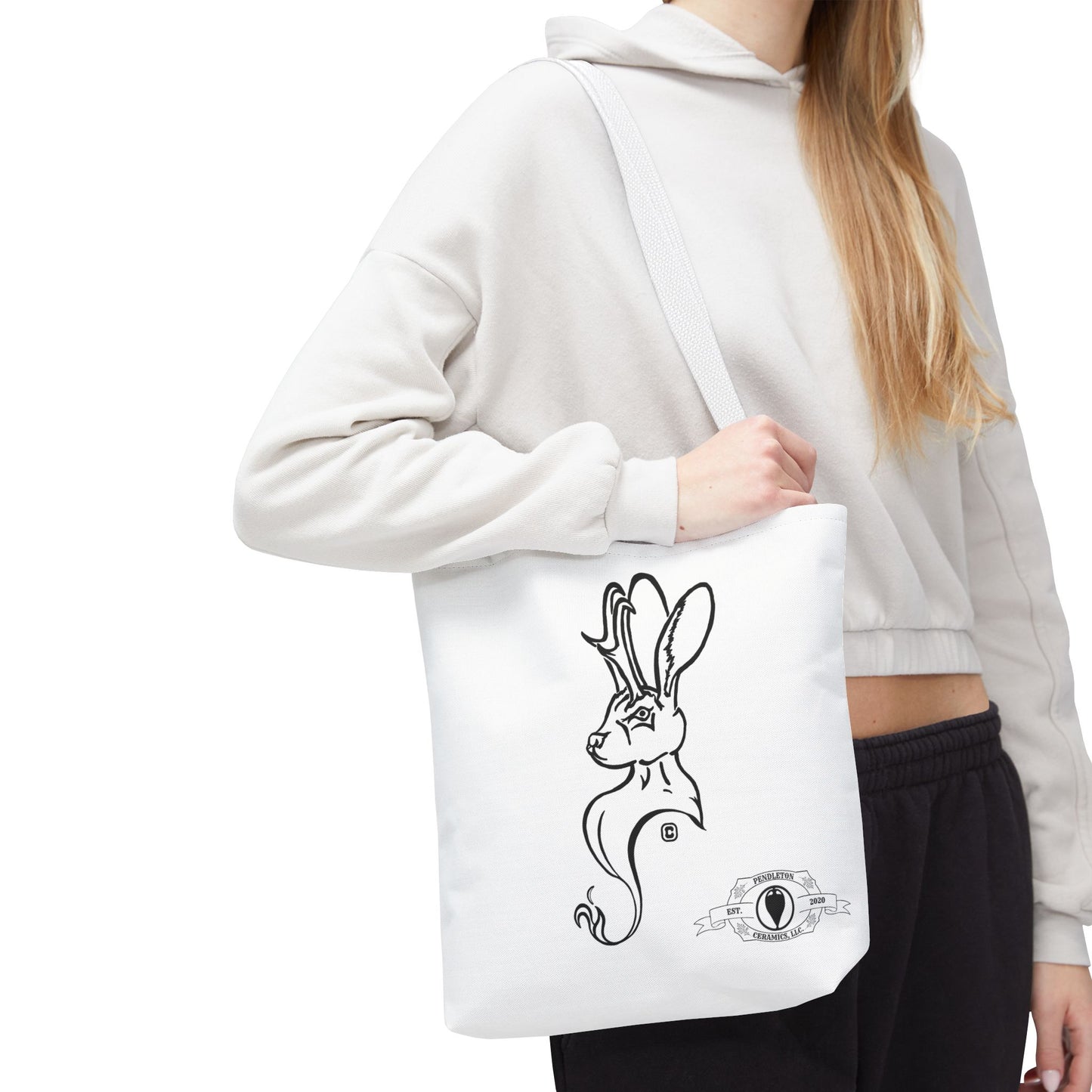 Jackalope Bust Drawing Tote White Bag