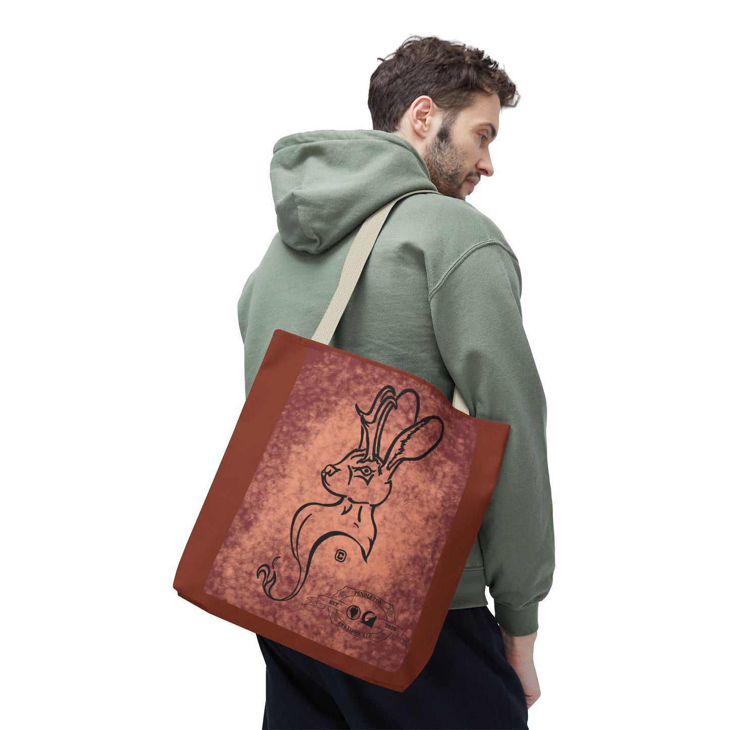 Dust Storm Jackalope Bust Drawing Tote Brown Bag
