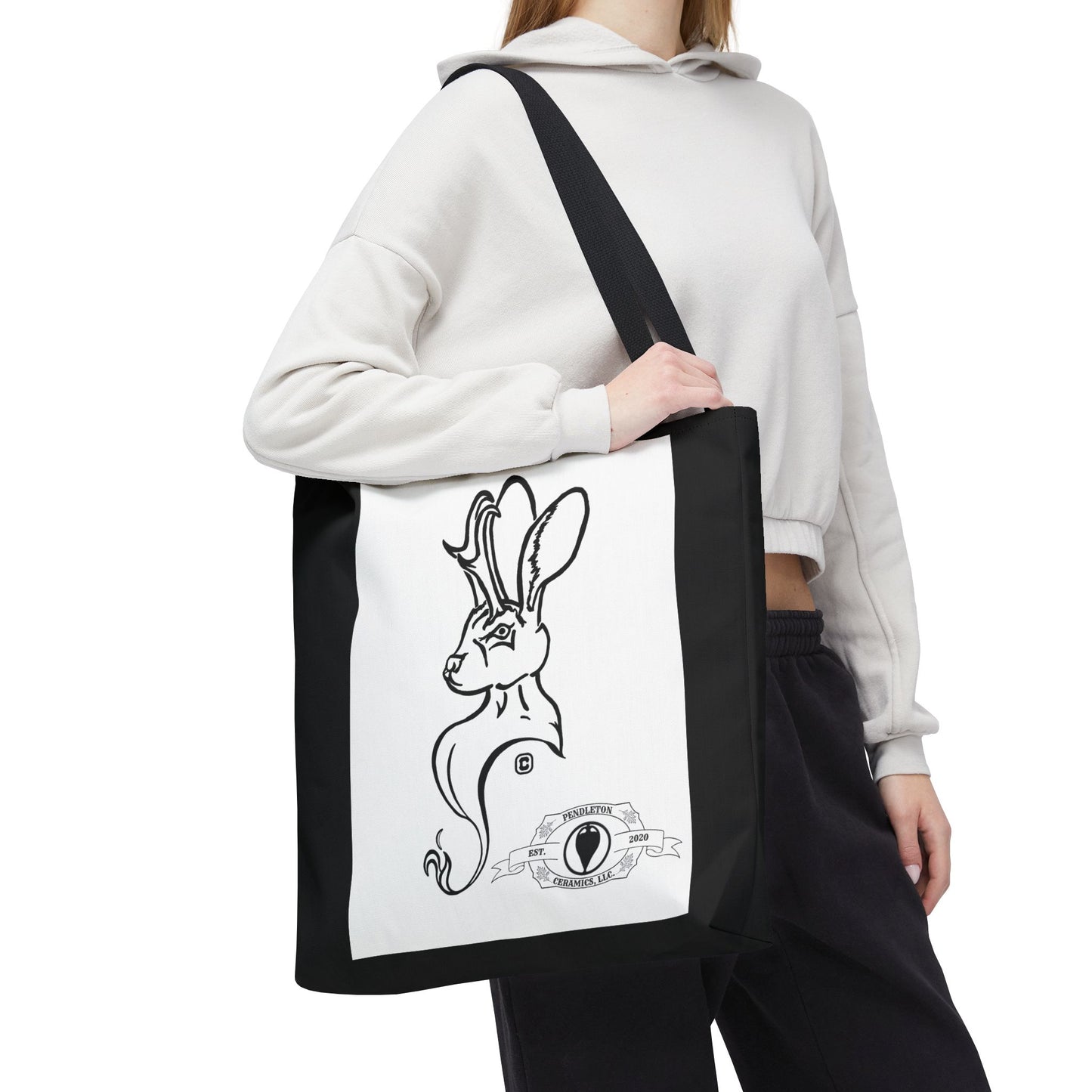 Jackalope Bust Drawing Tote Bag with Black Stripe