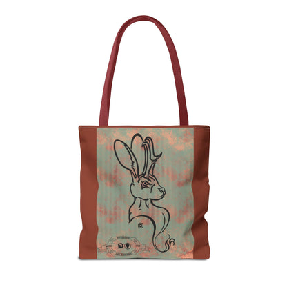 Copper Metal Jackalope Bust Drawing Tote Brown Bag