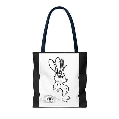 Jackalope Bust Drawing Tote Bag with Black Stripe