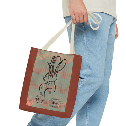 Copper Metal Jackalope Bust Drawing Tote Brown Bag