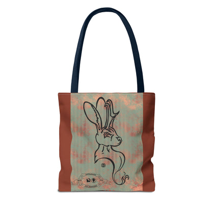 Copper Metal Jackalope Bust Drawing Tote Brown Bag