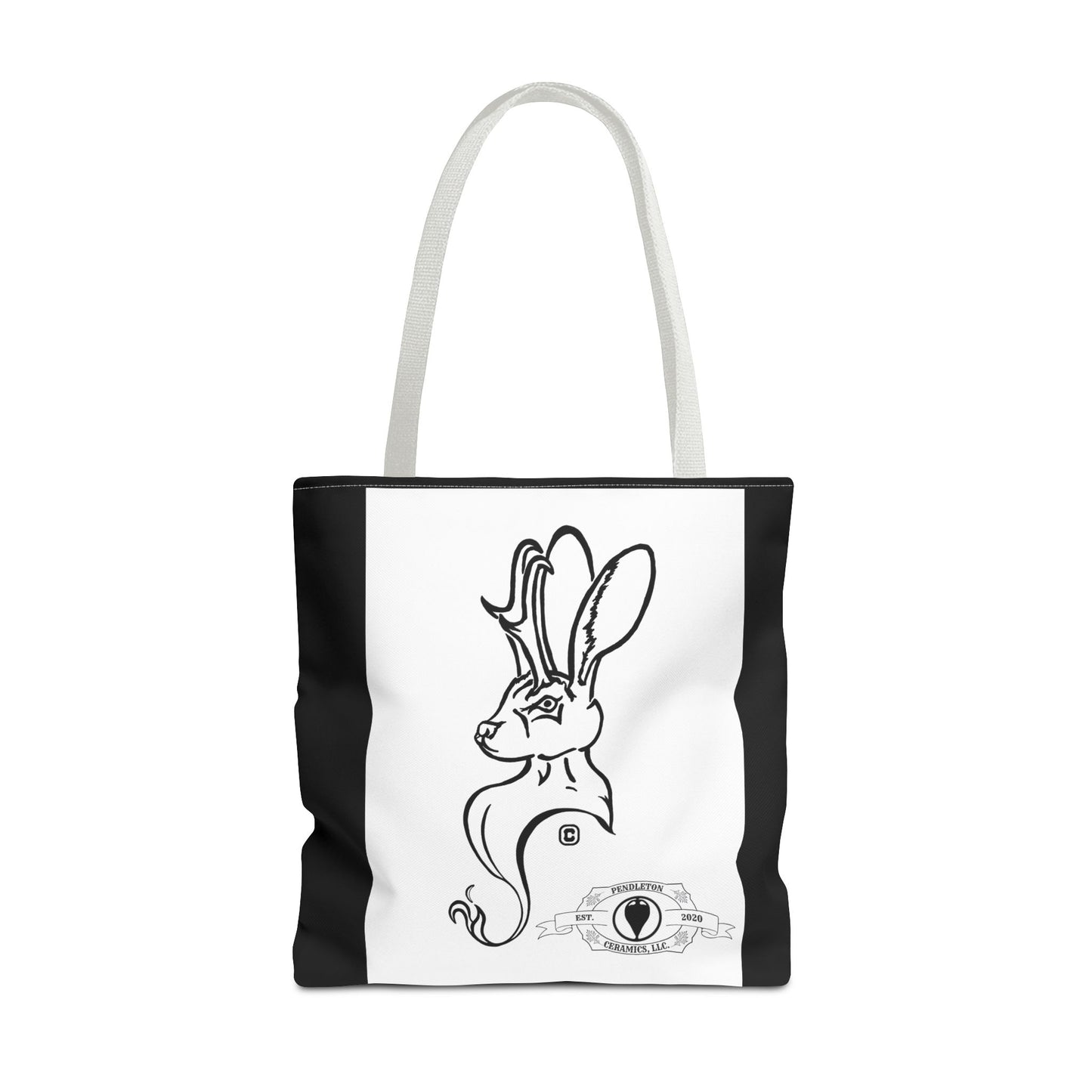 Jackalope Bust Drawing Tote Bag with Black Stripe