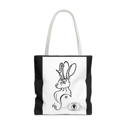 Jackalope Bust Drawing Tote Bag with Black Stripe