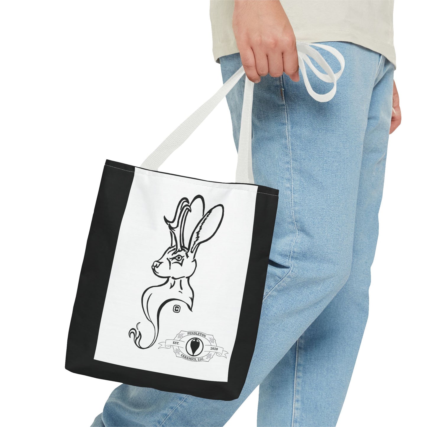 Jackalope Bust Drawing Tote Bag with Black Stripe