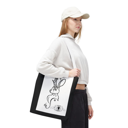 Jackalope Bust Drawing Tote Bag with Black Stripe
