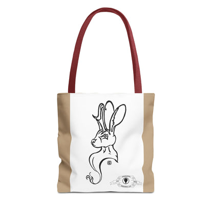 Jackalope Bust Drawing Tote Bag with Tan Stripe