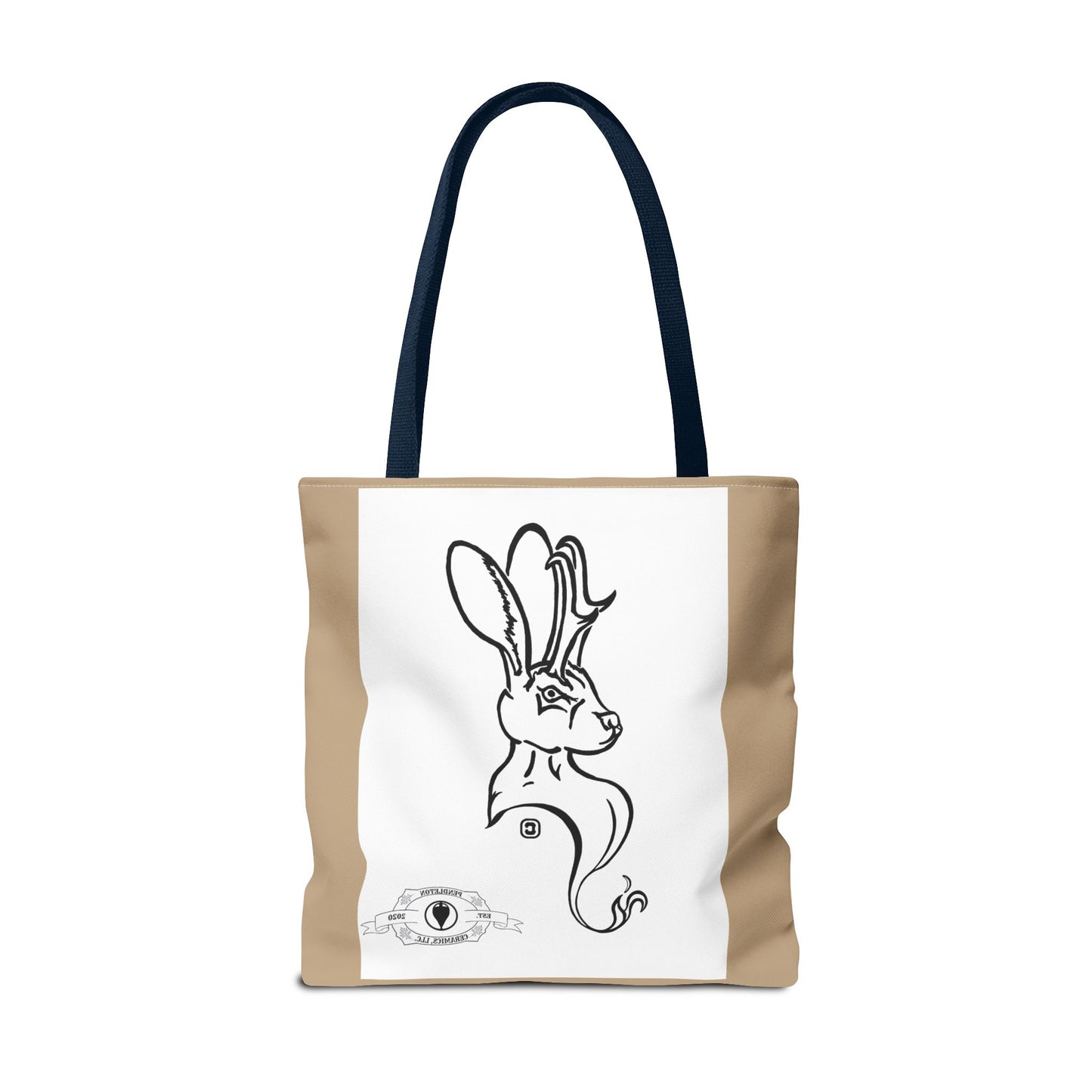 Jackalope Bust Drawing Tote Bag with Tan Stripe
