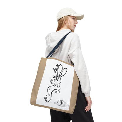 Jackalope Bust Drawing Tote Bag with Tan Stripe