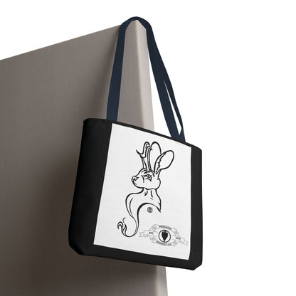 Jackalope Bust Drawing Tote Bag with Black Stripe