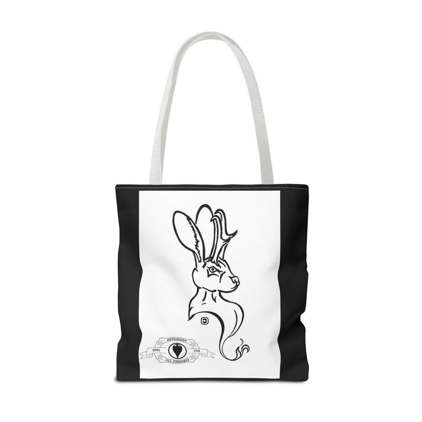 Jackalope Bust Drawing Tote Bag with Black Stripe