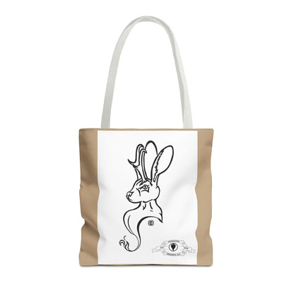 Jackalope Bust Drawing Tote Bag with Tan Stripe