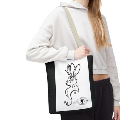 Jackalope Bust Drawing Tote Bag with Black Stripe
