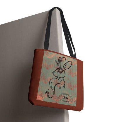 Copper Metal Jackalope Bust Drawing Tote Brown Bag