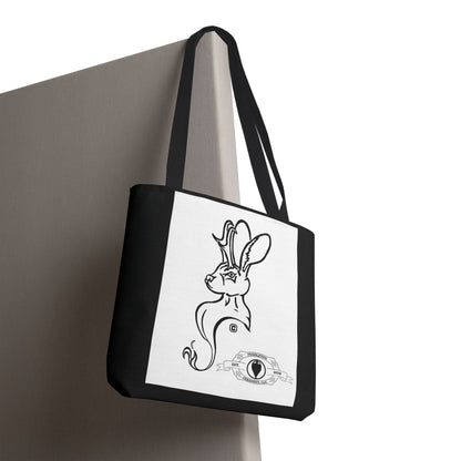 Jackalope Bust Drawing Tote Bag with Black Stripe