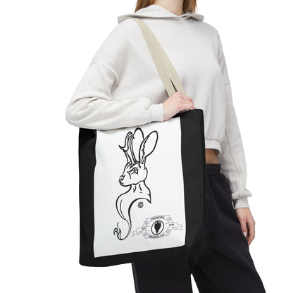Jackalope Bust Drawing Tote Bag with Black Stripe
