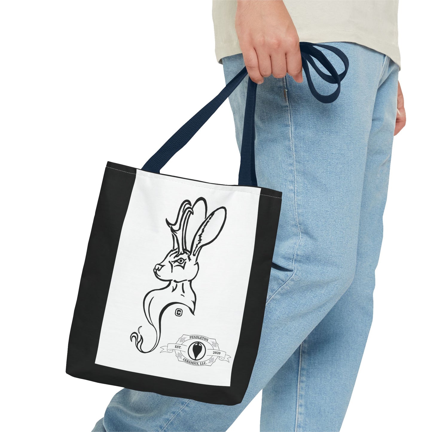Jackalope Bust Drawing Tote Bag with Black Stripe