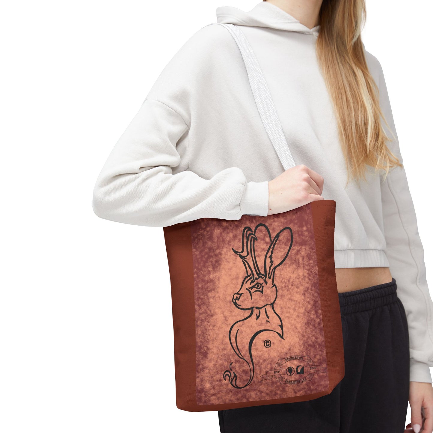 Dust Storm Jackalope Bust Drawing Tote Brown Bag