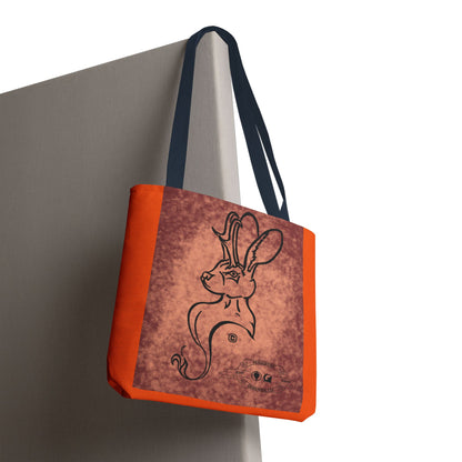 Dust Storm Jackalope Bust Drawing Tote Orange Bag