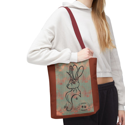 Copper Metal Jackalope Bust Drawing Tote Brown Bag