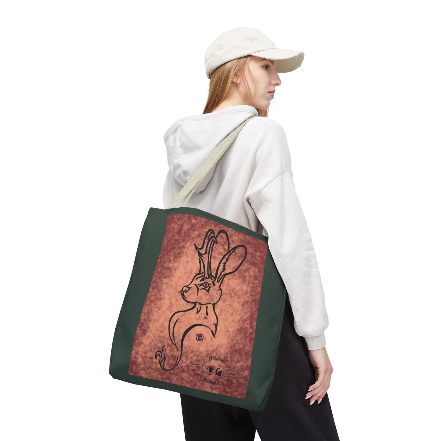 Dust Storm Jackalope Bust Drawing Tote Green Bag