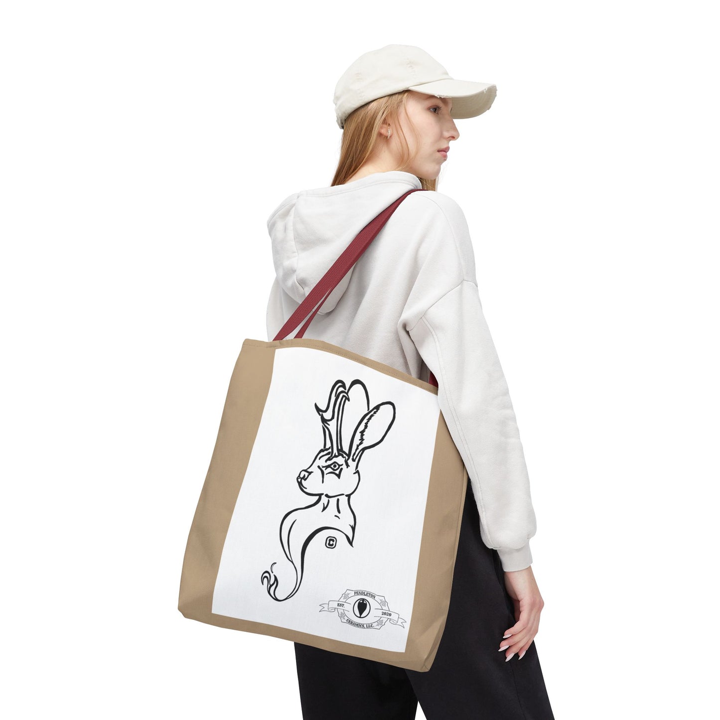 Jackalope Bust Drawing Tote Bag with Tan Stripe