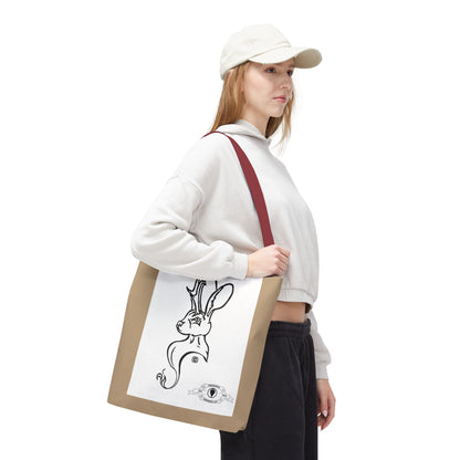 Jackalope Bust Drawing Tote Bag with Tan Stripe