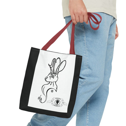 Jackalope Bust Drawing Tote Bag with Black Stripe
