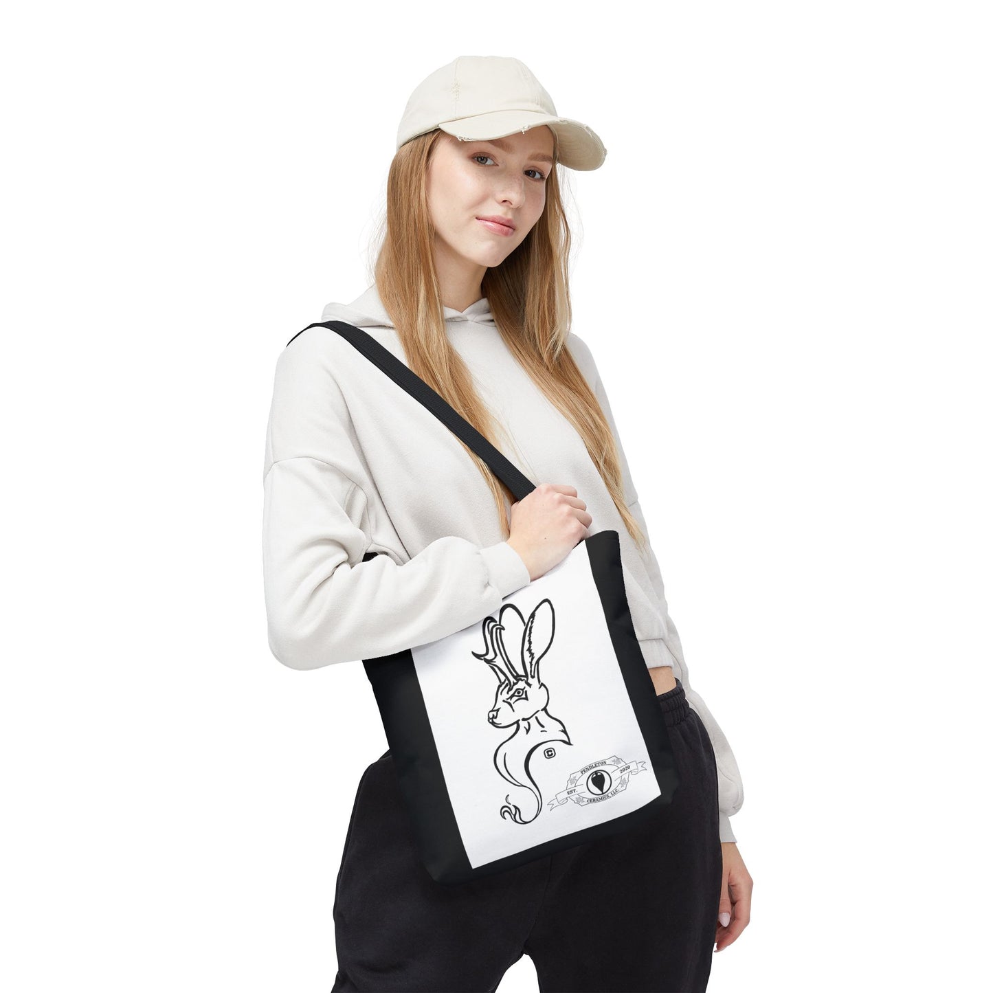 Jackalope Bust Drawing Tote Bag with Black Stripe