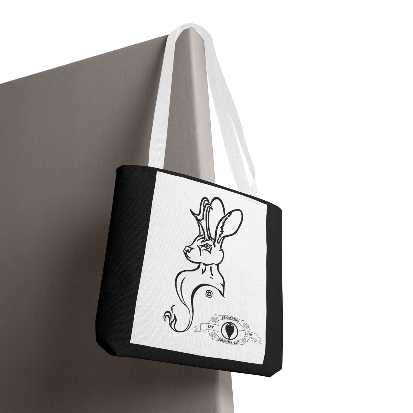 Jackalope Bust Drawing Tote Bag with Black Stripe