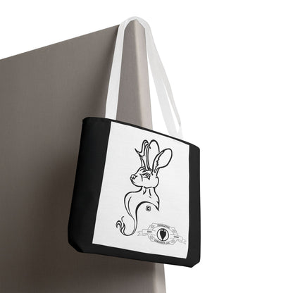 Jackalope Bust Drawing Tote Bag with Black Stripe