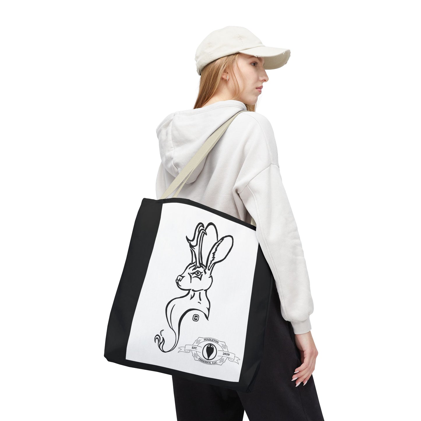 Jackalope Bust Drawing Tote Bag with Black Stripe